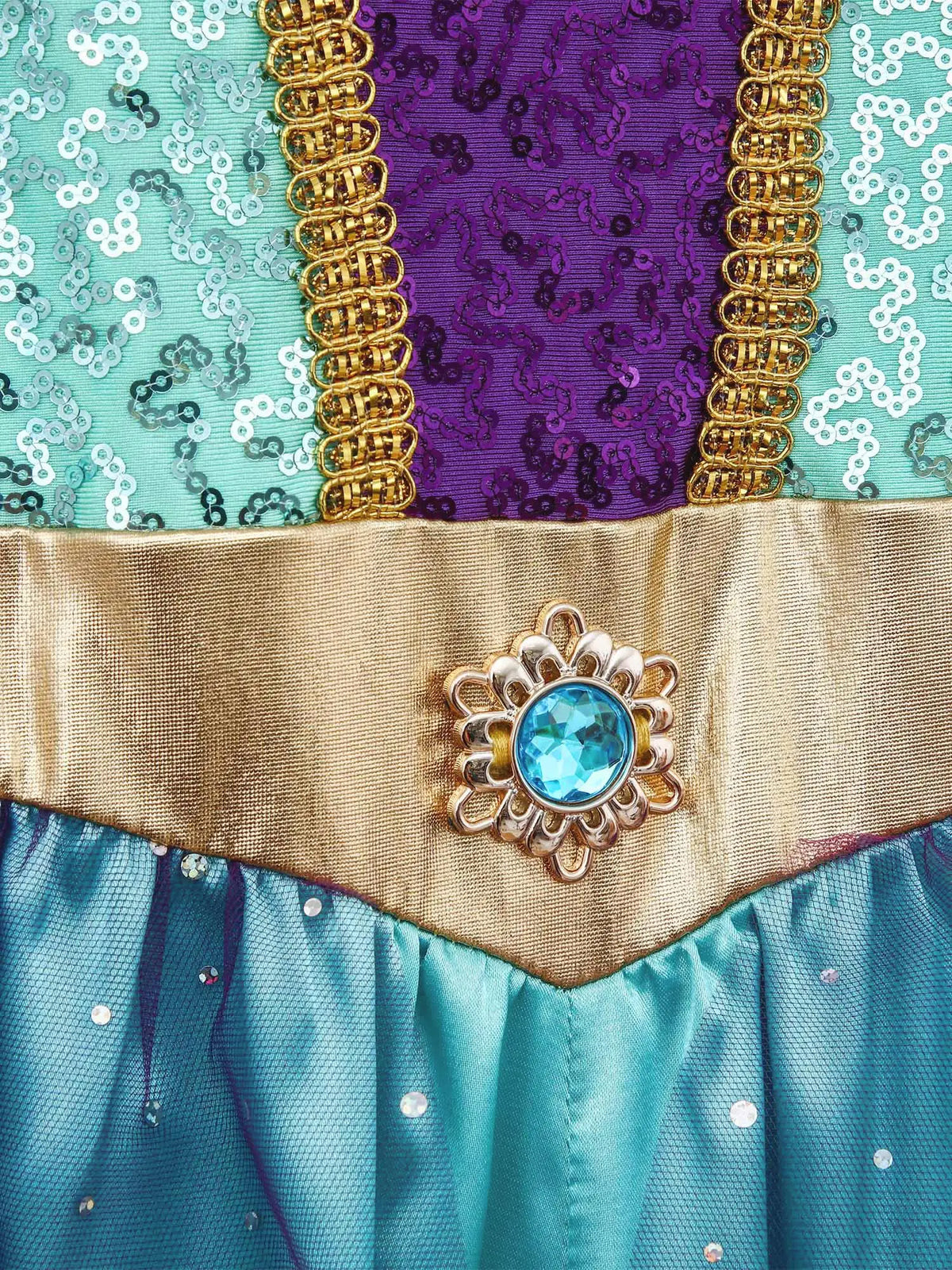 Girls Arabian Princess Costume - Metallic Sequin Bodice Tulle Satin Jumpsuit for Halloween, Carnival & Dance Performances