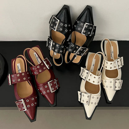 2025 Women’s Designer Flats – Luxury Buckle Slingback Sandals with Pointed Toe, Casual Mules for Ladies
