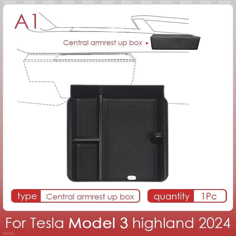 Tesla Model 3 Highland 2024 Center Console Storage Box – Armrest Organizer Accessory for Model 3 Stowing & Tidying