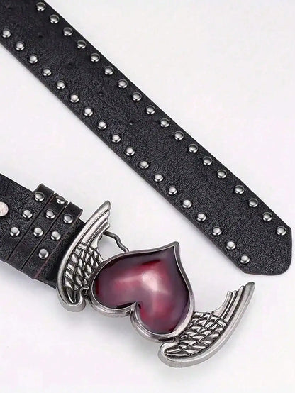 Rose Heart Leather Belt - Y2K Punk Gothic Rivet Rock Hip-Hop Fashion Accessory
