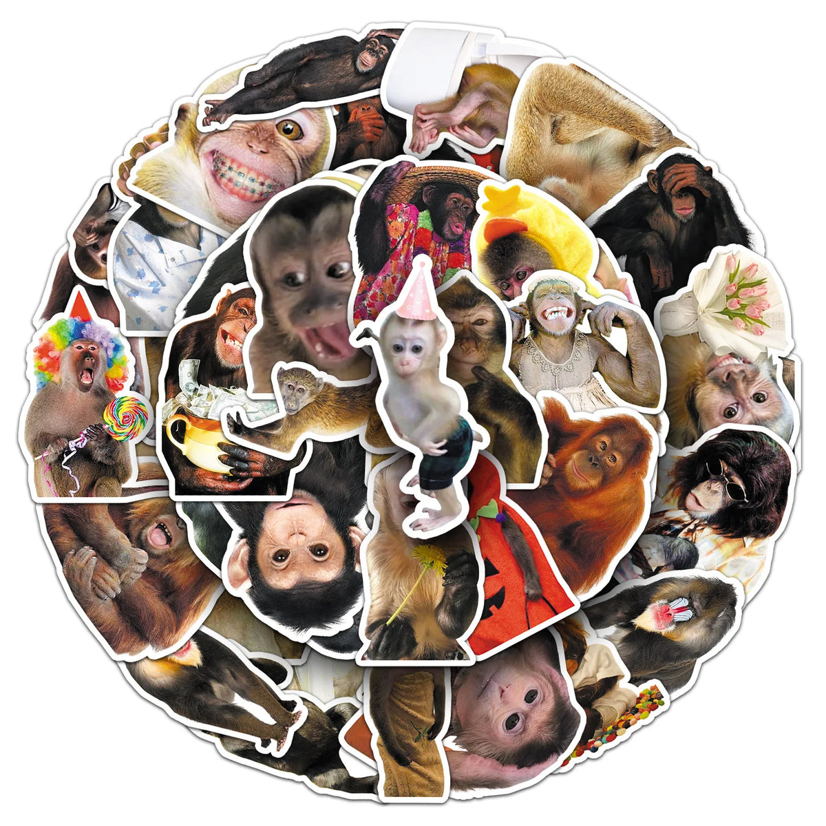 50-Piece Funny Monkey & Orangutan Stickers - Waterproof Cartoon Doodle Decals for Notebooks, Helmets, Suitcases, Motorcycles, and Fridges