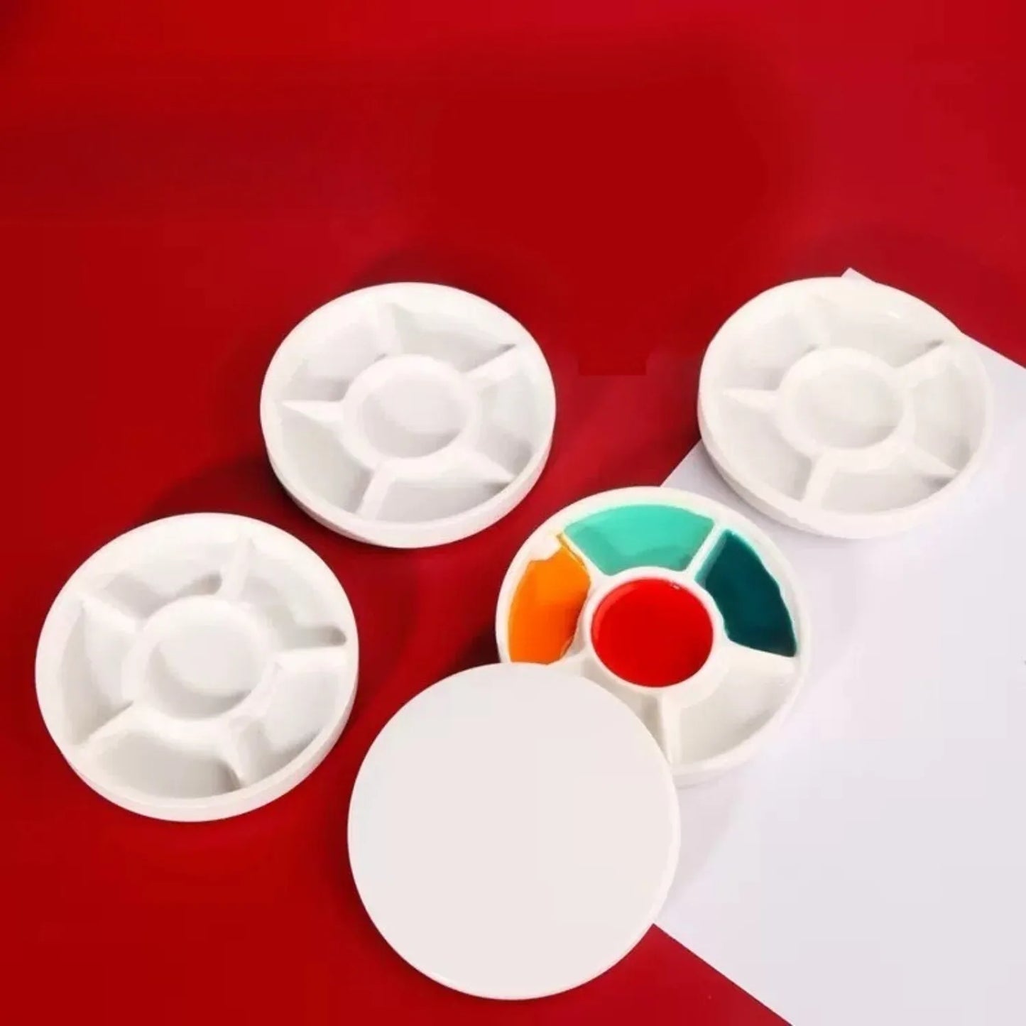 Imitation Porcelain Round Paint Palette with Lid – White Acrylic & Watercolor Tray for Artists