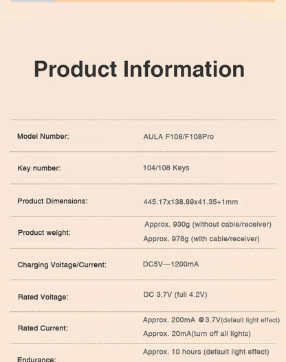 AULA F108 Pro Full-Size Gaming Keyboard – Wireless Bluetooth, Hot-Swappable Gasket Mount, Macro Keys, TFT Smart Display