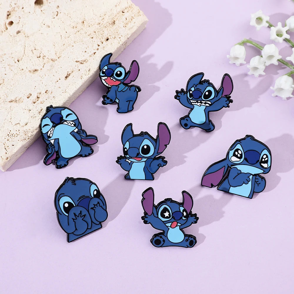 7 Pcs Lilo & Stitch Enamel Pins Set | Creative Stitch Brooches for Backpacks, Clothing & Accessories