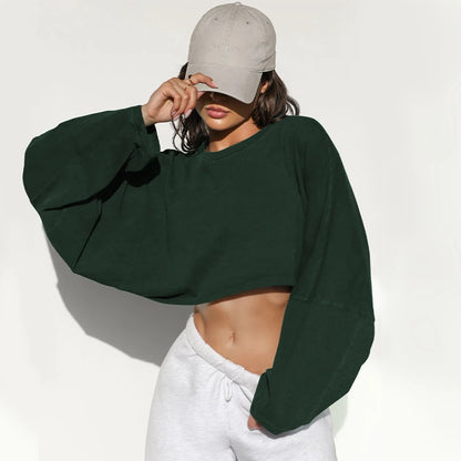 Women’s Sports Crop Top – Long Sleeve Gym & Yoga Workout Fitness Shirt