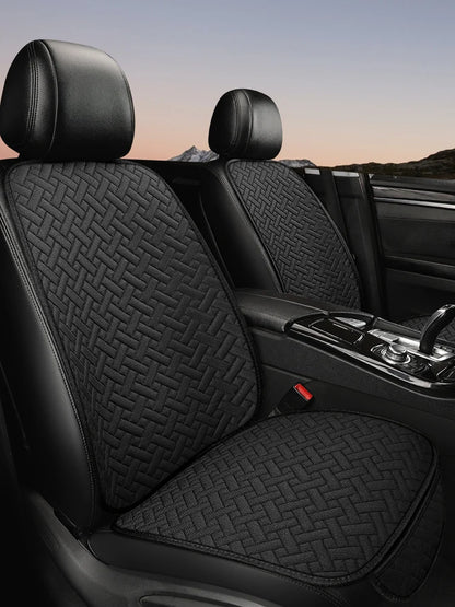 Universal Linen Car Seat Cushion - All-Season Woven Pattern Anti-Slip & Wear-Resistant Seat Cover Set