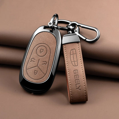 Geely Car Key Case with Leather and Zinc Alloy - Protective Key Fob Cover for Starlight, EX2, GEOME, Galaxy and Discovery Youth Edition