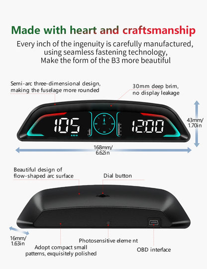AD G3/B3 OBD2 GPS Head-Up Display – Smart Car HUD with Digital Speedometer, RPM, Water Temp, Clock & Security Alarm