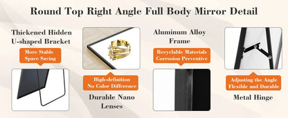 64"x21" Full Body Wall Mirror – Standing, Hanging, or Leaning with Aluminum Alloy Frame for Living Room