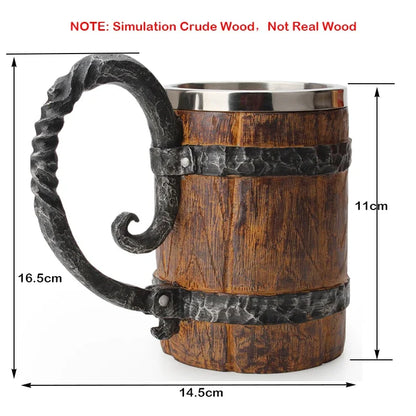 Viking-Style Wooden Beer Mug – Insulated Metal Barrel Cup for Drinks (1PCS)