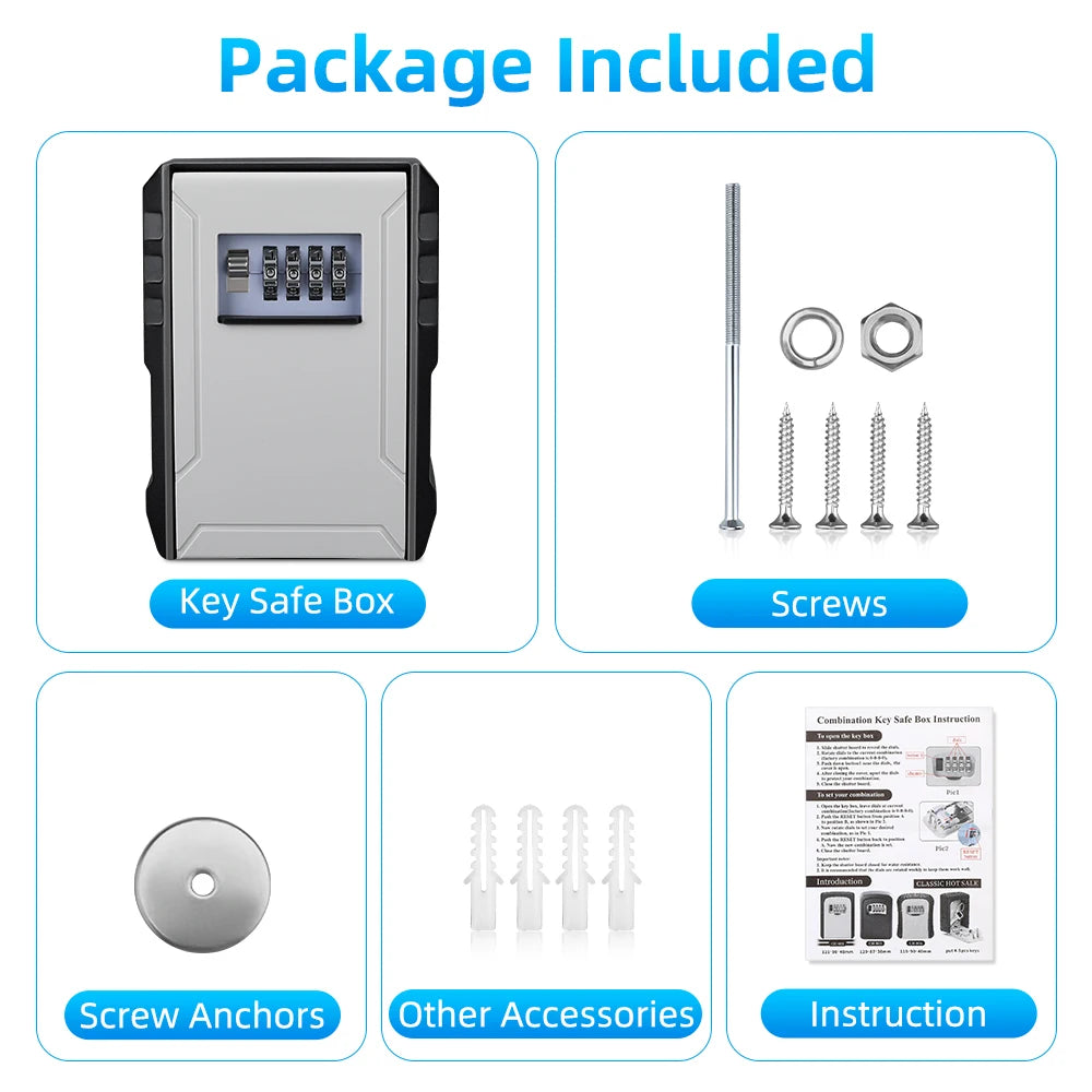 Camluxy Wall-Mounted Key Lock Box – Weatherproof 4-Digit Password Safe for Indoor & Outdoor Anti-Theft Key Storage