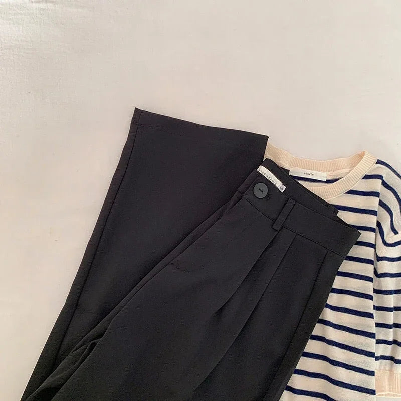 High Waist Women’s Suit Pants – Straight Office Trousers, Casual Button Loose Black Pants for Fall 2024
