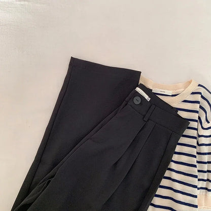 High Waist Women’s Suit Pants – Straight Office Trousers, Casual Button Loose Black Pants for Fall 2024