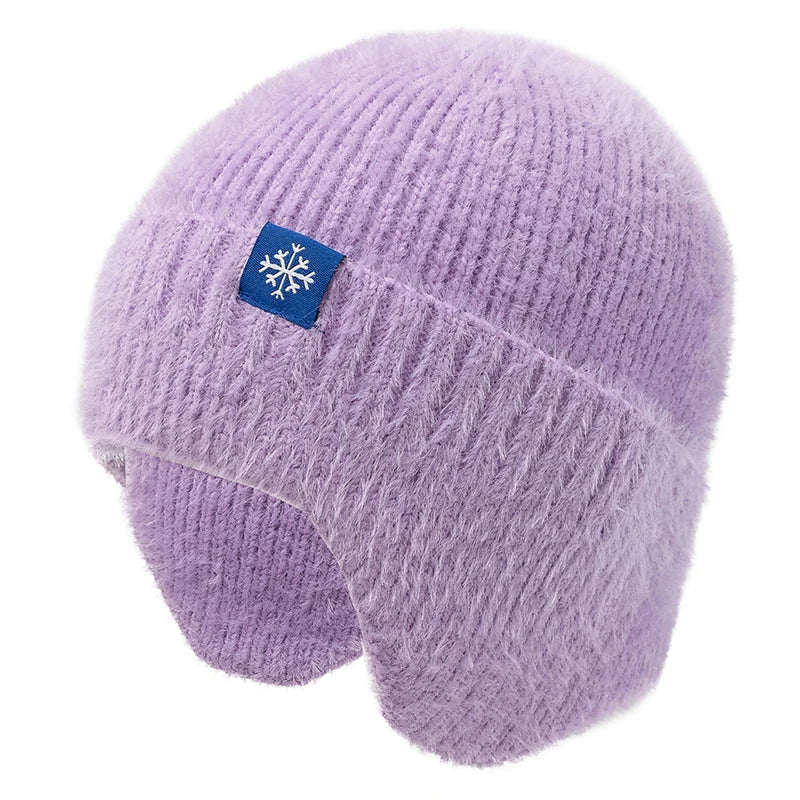Women’s Earflap Winter Hat – Candy Color Faux Fur Knit Beanie, Kpop Style Streetwear Cap