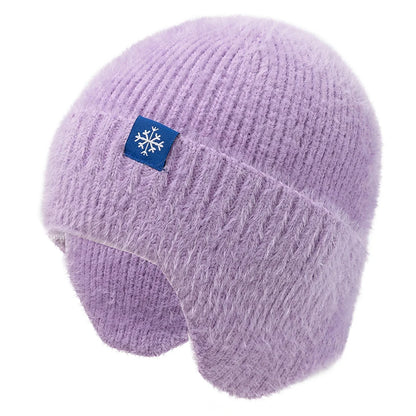 Women’s Earflap Winter Hat – Candy Color Faux Fur Knit Beanie, Kpop Style Streetwear Cap