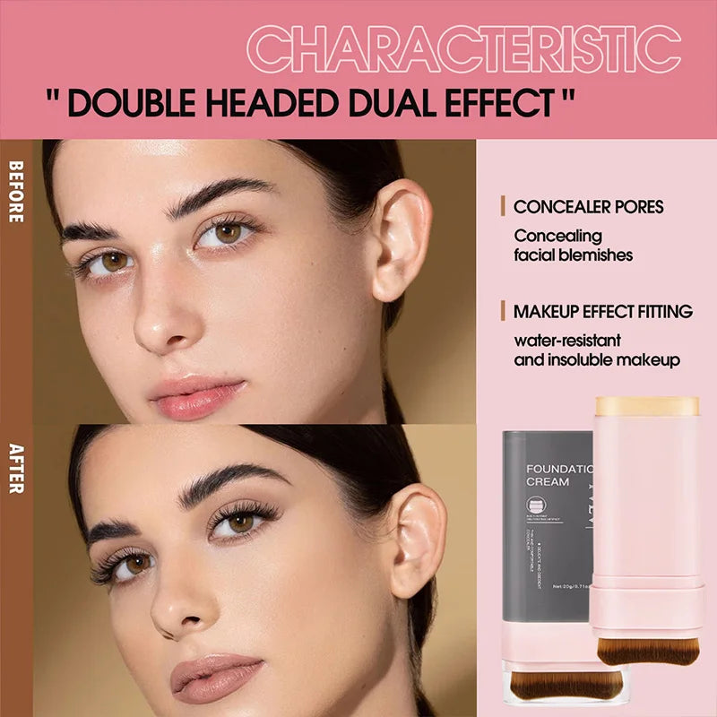 TVLV Concealing Foundation Stick — 5 Shades with Built-In Brush, Lightweight Cream Finish, Waterproof Makeup
