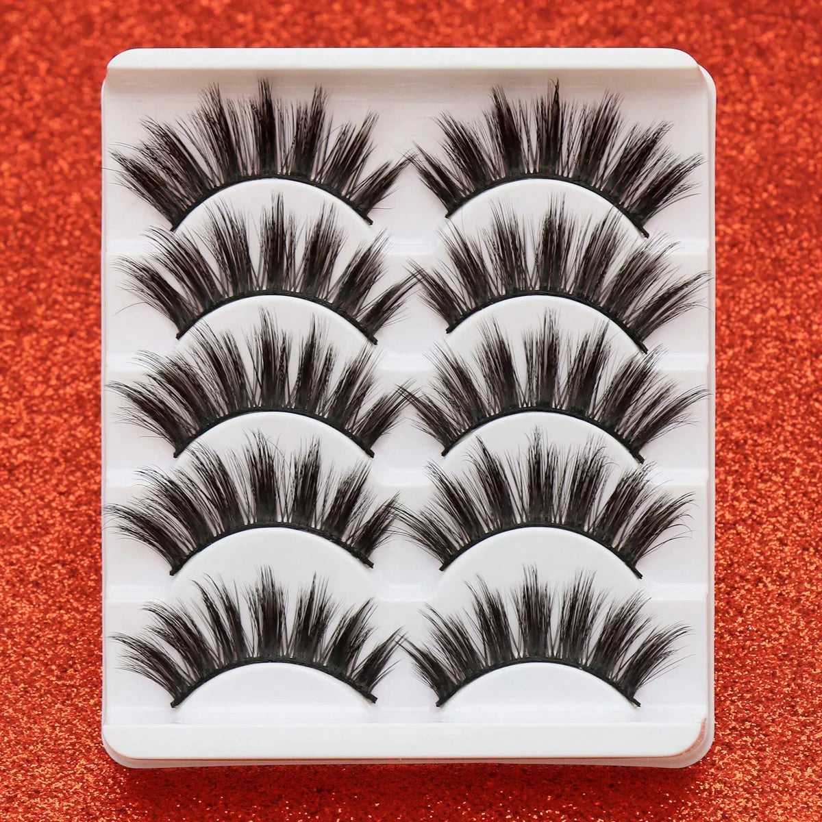 5 Pairs Cat Eye Faux Mink Eyelashes – Winged Long Natural Manga Style False Lashes Makeup Set