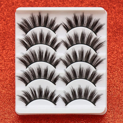 5 Pairs Cat Eye Faux Mink Eyelashes – Winged Long Natural Manga Style False Lashes Makeup Set
