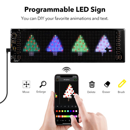 Customizable LED Matrix Display Light - Scrolling Car Logo, Text, Animation & Warning Sign for Vehicle Decoration and Advertising