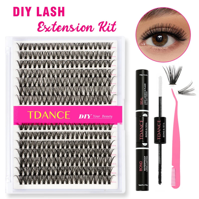 TDANCE 280PCS DIY Lash Extension Kit – Mix Clusters (30D/40D) with Bond, Seal & Remover for At-Home Application