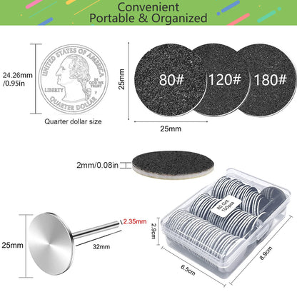 100-Piece Pedicure Sanding Paper Set — Replaceable Foot Callus Removal Discs with 1 Pedicure Disk Pad