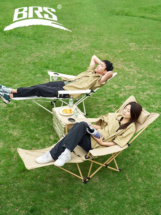 BRS 2-in-1 Reclining Camping Chair – Lightweight Folding Lounge Chair with Adjustable Backrest & Footrest for Beach, Camping & Outdoor Relaxation
