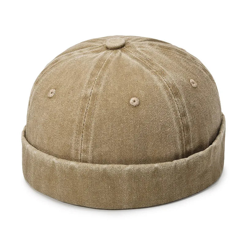 Fashion Denim Docker Cap – Brimless Skullcap Sailor Beanie Hat for Men & Women, Solid Color Adjustable Bucket Dad Cap Streetwear Style