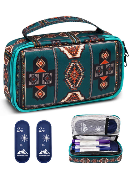 Large Portable Insulin Cooler Bag – Lightweight Boho Flower Print Travel & Outdoor Camping Medical Cooler
