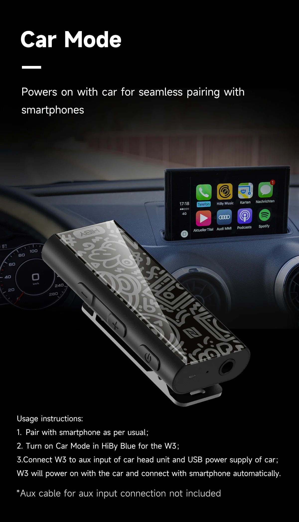 HiBy W3 II/W3 GEN 2 Type C USB DAC Dongle - Wireless Bluetooth Decoder, Headphone Amplifier, AMP, CarPlay, NFC, CVC Mic for Android & iOS