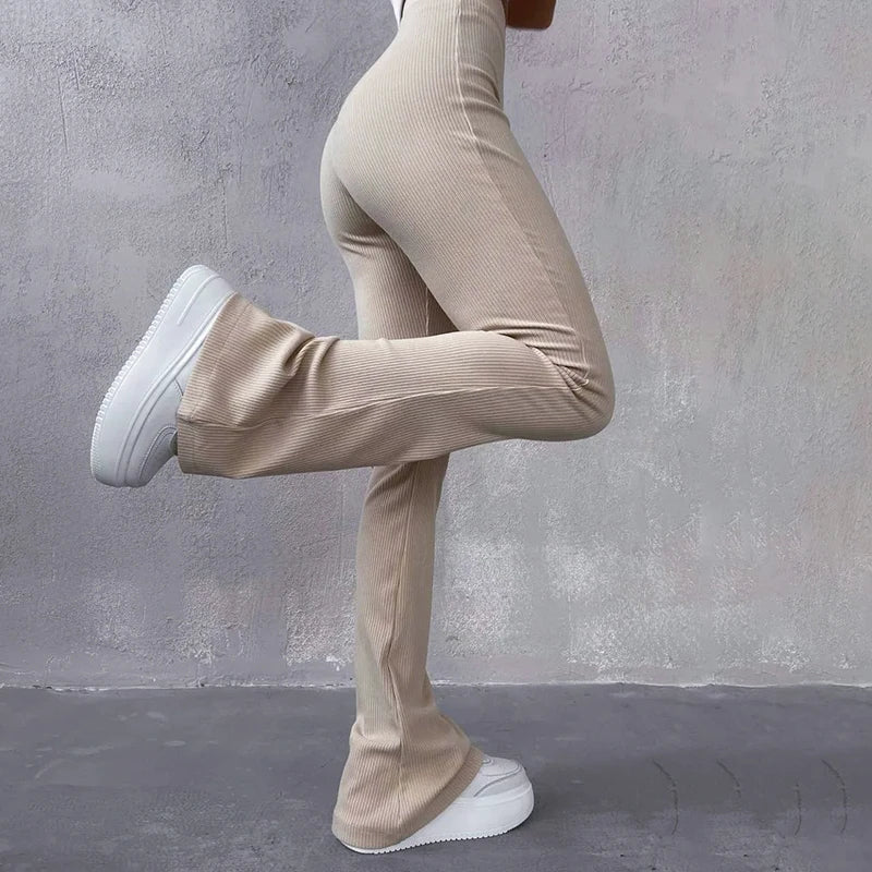BUILDINGB Autumn High Waist Solid Trousers: Hip-Wrapping Elasticated Embossing for Versatile Daily Wear - Casual Women's Pants