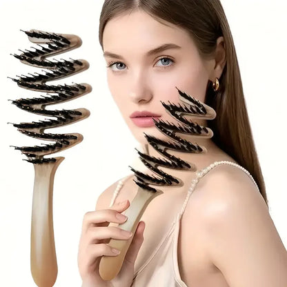Long-Handle Bristle Hair Brush - Anti-Static Volumizing Comb for All Hair Types