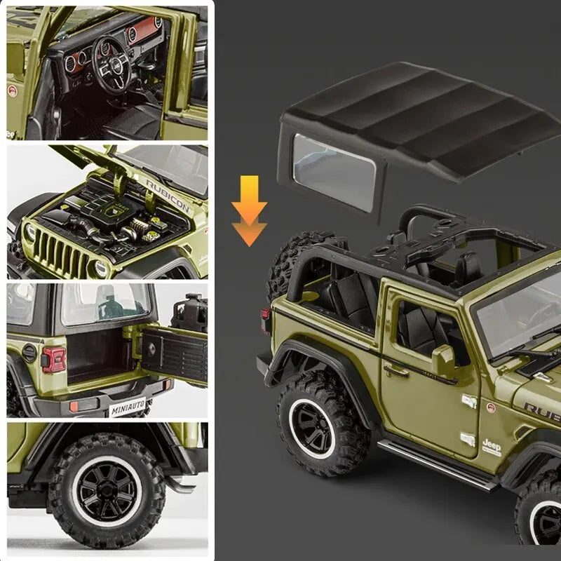 1:32 Off-Road 7-Door Wrangler Diecast Model Car with Opening Doors & Lights – Metal Alloy Toy for Kids & Adults
