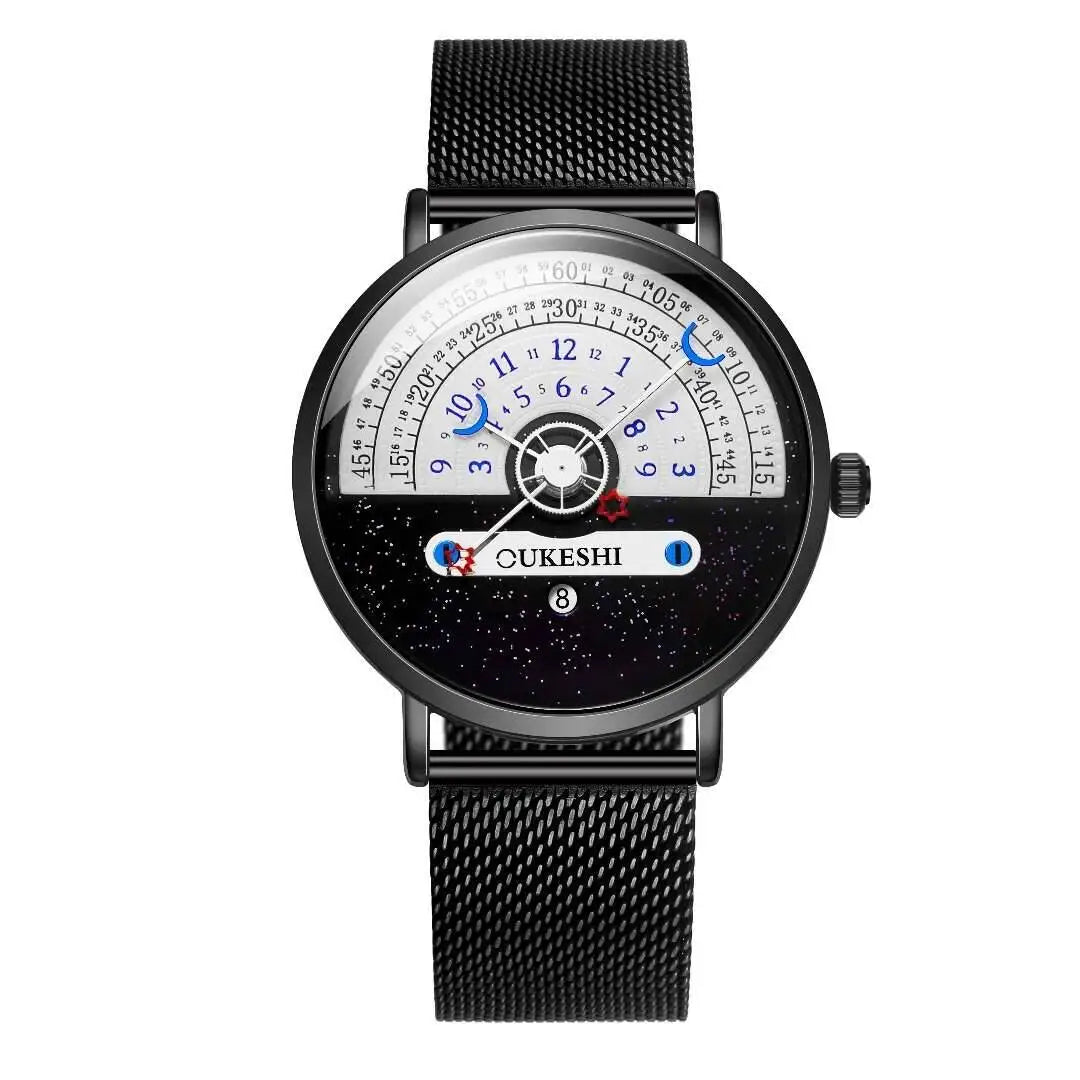 Men’s Fashion Mesh Band Quartz Watch — Business Wristwatch with Calendar Reloj Hombre