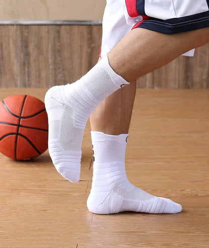 1/3 Pairs Men’s Compression Socks – Breathable Sports, Basketball, Cycling, and Running High Elastic Towel Tube Socks