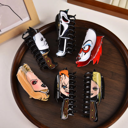 New Horror Series Hair Clips — Acrylic Claw Clips with Clown, Crab, and Shark Designs, Halloween Hair Accessories for Women