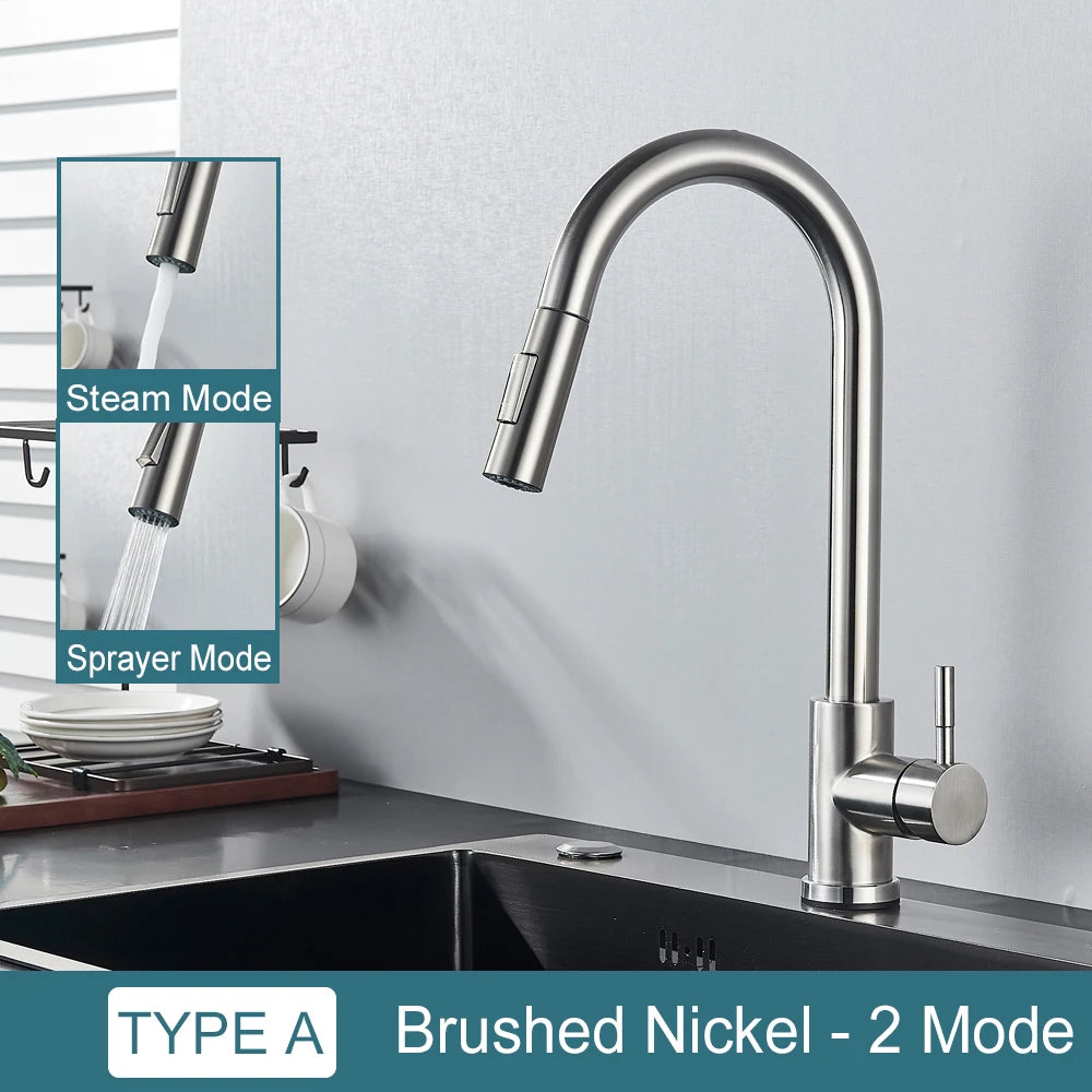 Black Kitchen Faucet - Two-Function Single Handle Pull-Out Mixer Tap with Hot & Cold Water, Deck Mounted