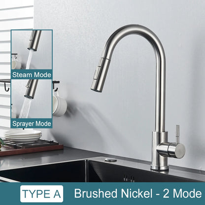 Black Kitchen Faucet - Two-Function Single Handle Pull-Out Mixer Tap with Hot & Cold Water, Deck Mounted