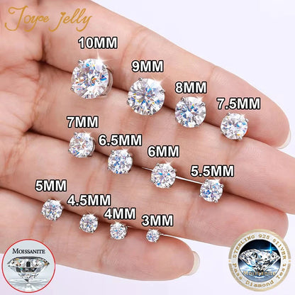Real Moissanite Diamond Stud Earrings 0.1–3CT – S925 Silver, Platinum Plated Wedding & Bridal Jewelry, GRA Certified