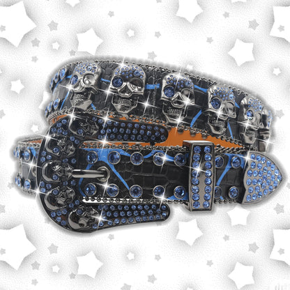 Men's & Women's Skull Rhinestone Western Denim Belt – Hip Hop Punk Y2K Shiny Rivet Artificial Diamond Design