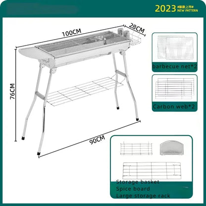 Portable Stainless Steel Charcoal Grill - Large Folding BBQ Cooker with Handle for Outdoor Camping & Barbecue