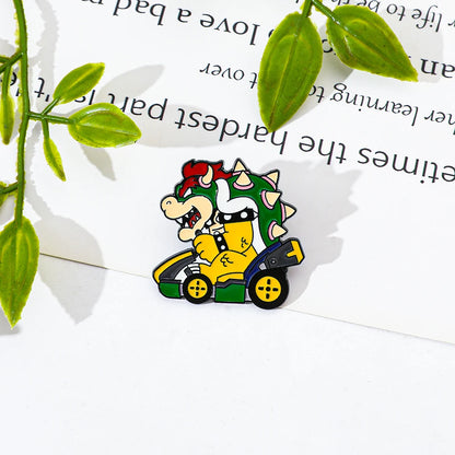 Dinosaur Racing Kart Enamel Brooch - Classic Game Character Metal Lapel Pin Collectible Gift for Fans