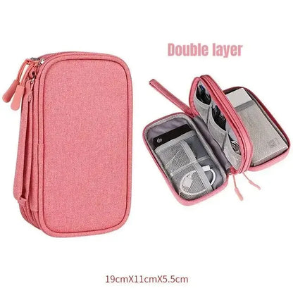 Waterproof Travel Cable Organizer Bag – Portable Double-Layer Storage Pouch for Cables & Chargers