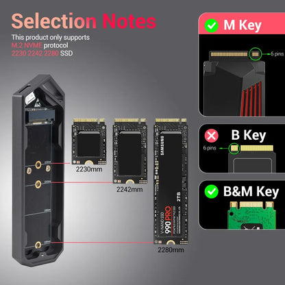 UnionSine M.2 SSD Enclosure – 10Gbps NVMe PCIe SSD Case with UASP Support for M Key Solid State Drives