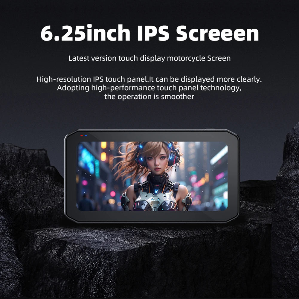EKIY 6.25" Wireless CarPlay Motorcycle Display – Android Auto GPS Navigation Screen with TPMS Monitoring Portable Dashboard Unit