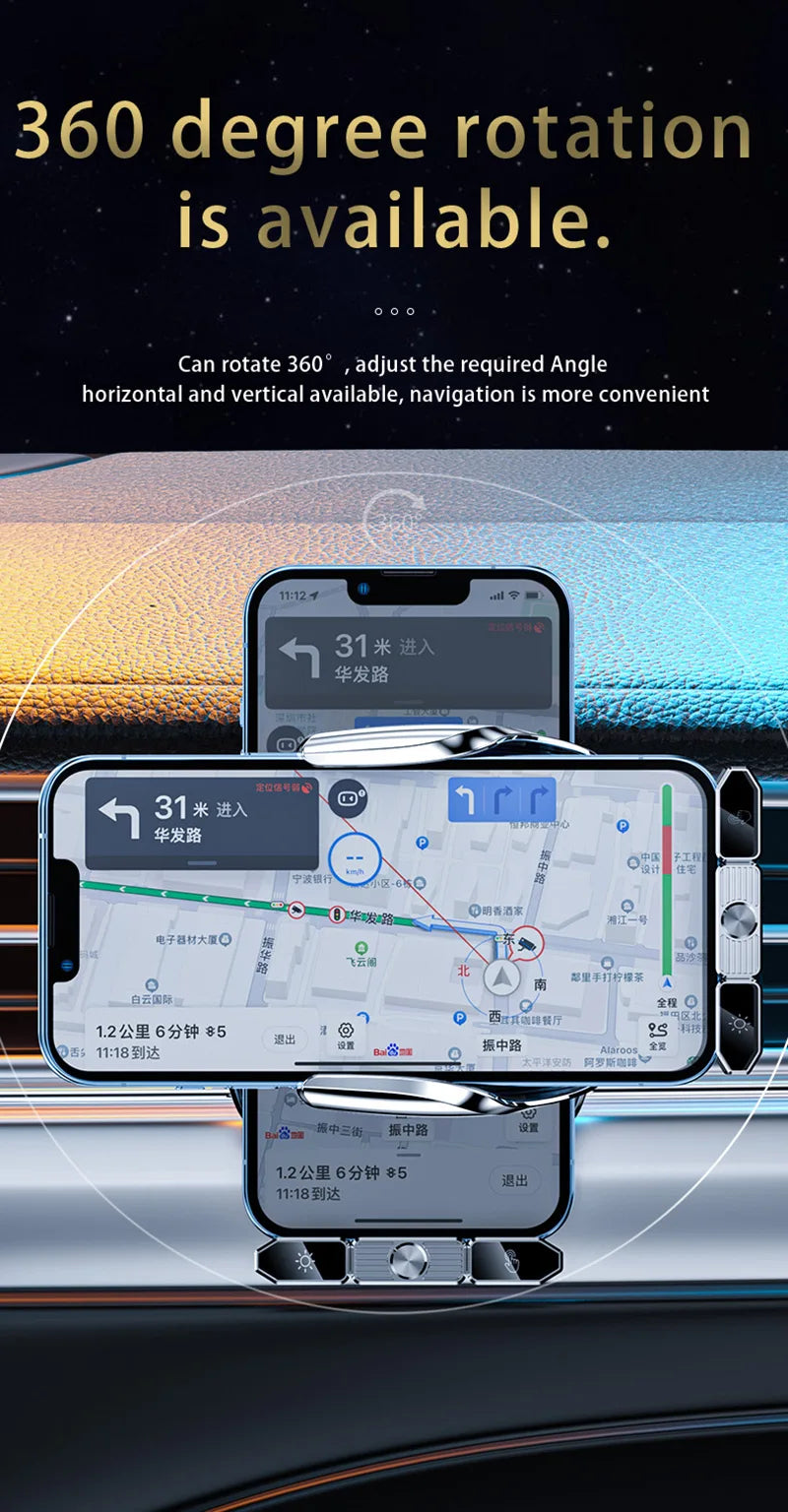 Car Magnetic Cell Phone Holder & Wireless Charger - 360° Rotatable Mount for iPhone 14, Xiaomi, GPS Support