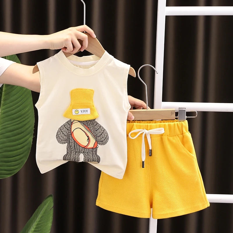 Kids Summer 2 Piece Outfit Set - Baby Boys & Girls Vest Top and Shorts Casual Sports Tracksuit