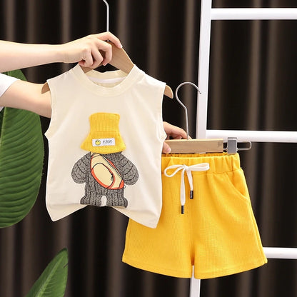 Kids Summer 2 Piece Outfit Set - Baby Boys & Girls Vest Top and Shorts Casual Sports Tracksuit