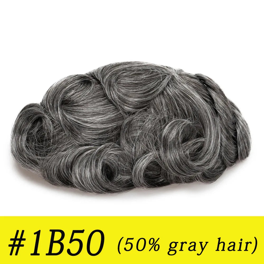 Ultra Thin Skin 0.03mm Men’s Toupee Human Hair Wig – Natural Hair Replacement System Lightweight Male Hairpiece
