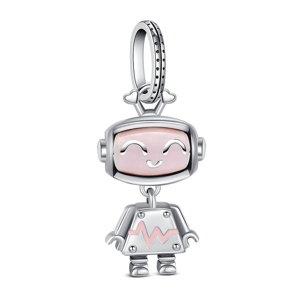 925 Sterling Silver Robot & Sea Turtle Charms Pendant — Moon Bead Bracelet Accessory, DIY Fashion Jewelry Gift for Women