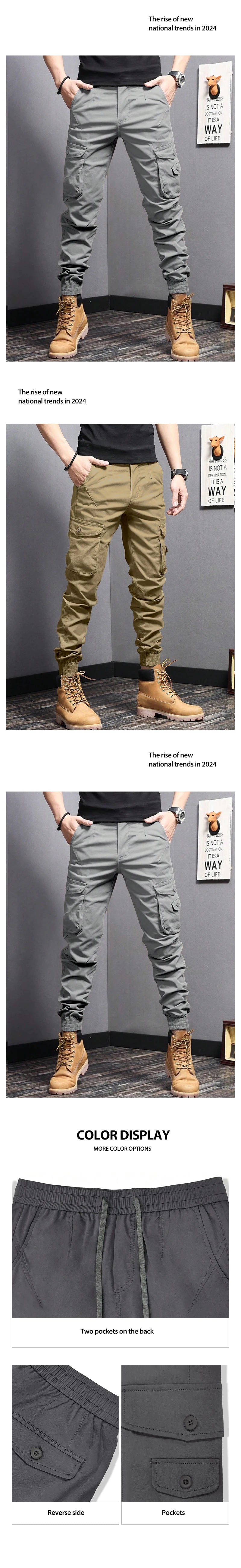 Men's Casual Cargo Pants — Side Flap Pocket Tapered Workwear for Spring & Fall Outdoor Activities